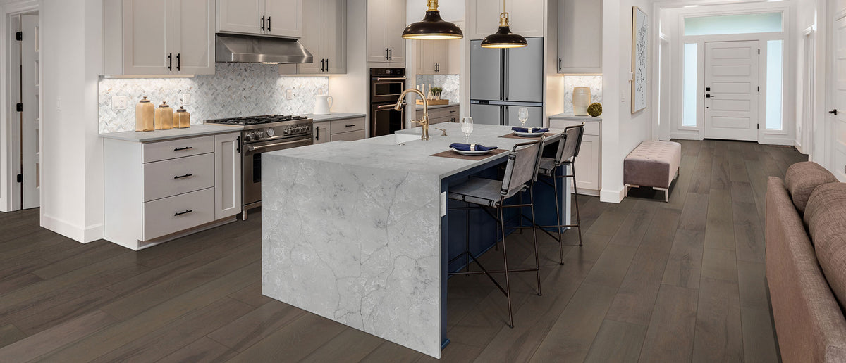 MSI Calacatta Versailles - Quartz Slab shown installed in a finished room