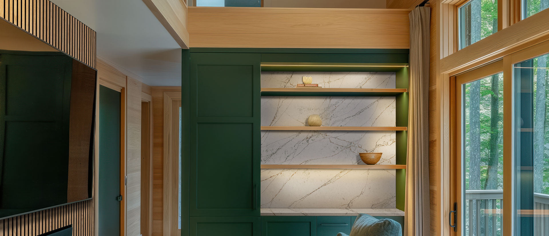 MSI Calacatta Viraldi quartz countertop room scene, in a living room