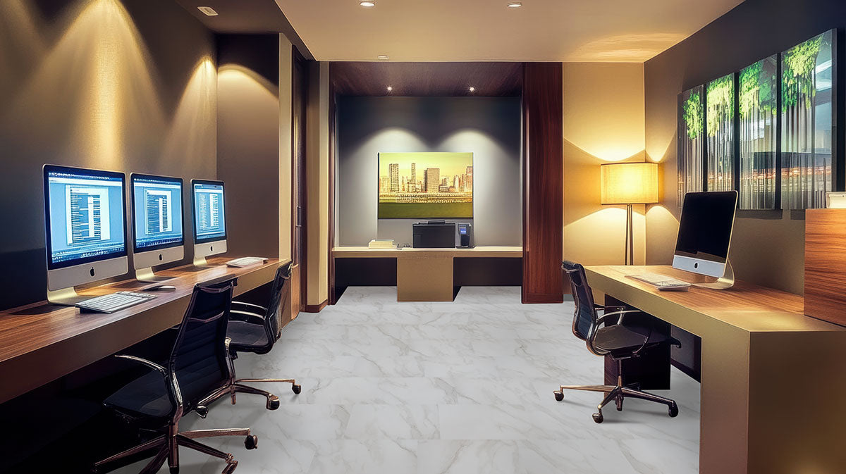MSI Trecento Calacatta Venosa Gold Luxury Vinyl Tile Flooring — surface detail in gold tonality