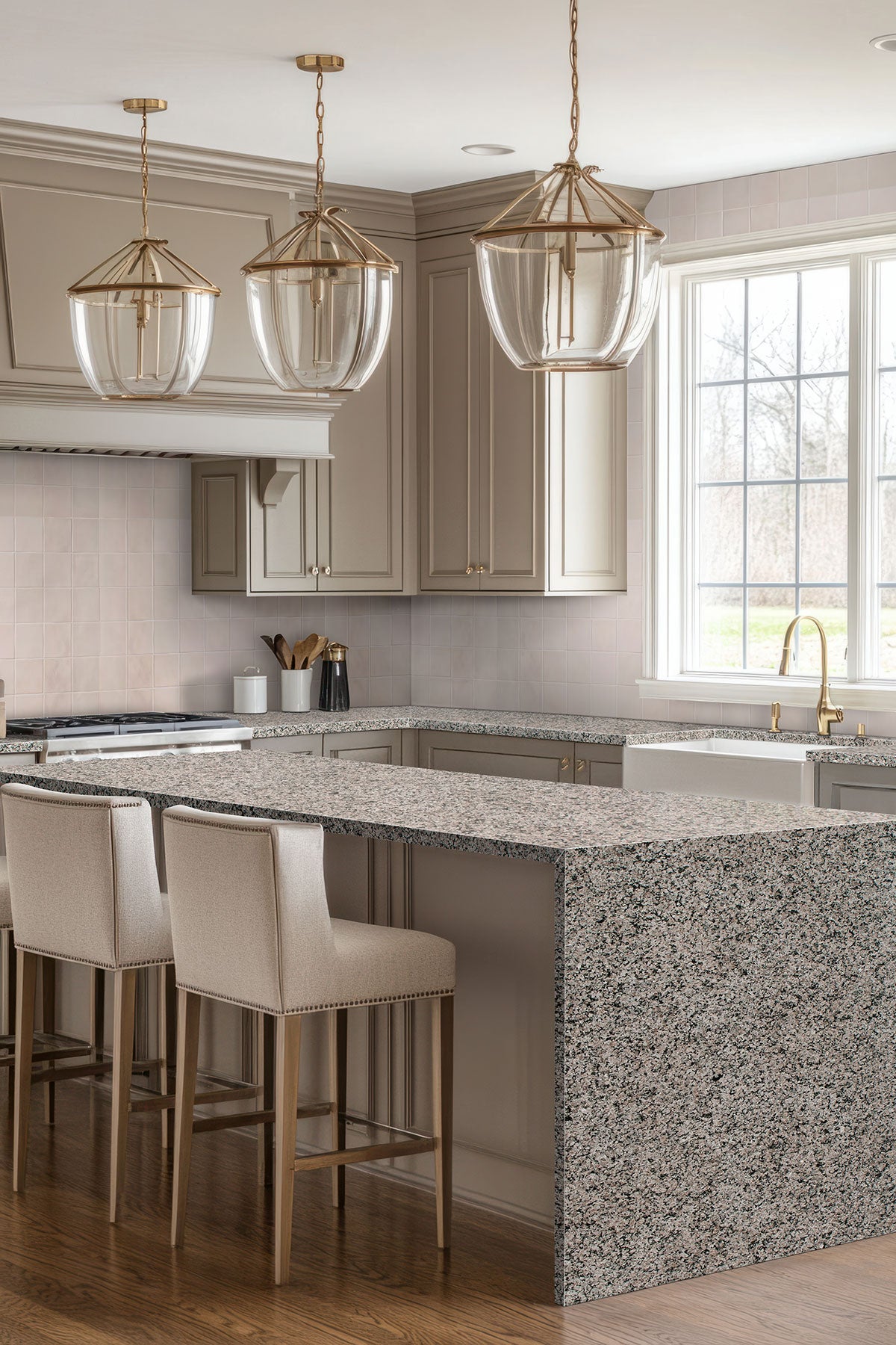 MSI Caledonia — surface detail in natural tonality quarried slab for kitchen and counter install