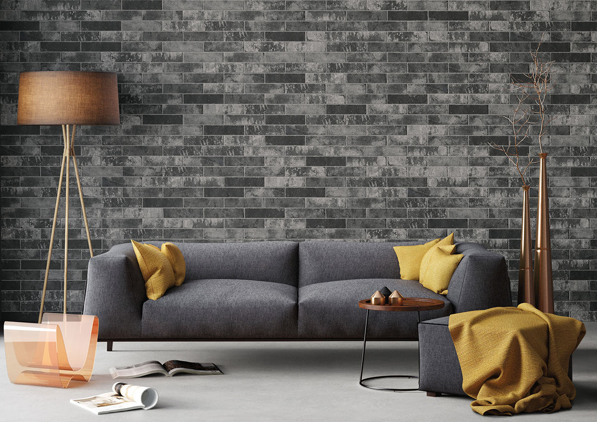 MSI Brickstone Charcoal 2x10 Brick Tile — surface detail in charcoal tonality