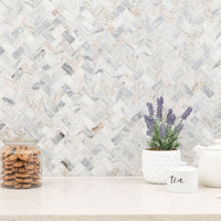 MSI Capri Blue 1x2 Herringbone Honed — surface detail in blue tonality