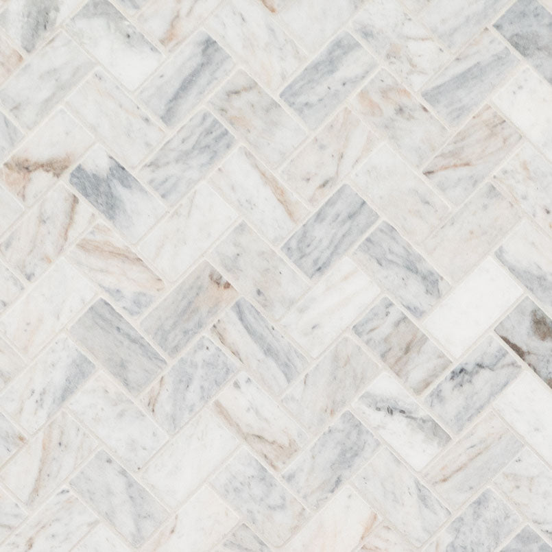 MSI Capri Blue 1x2 Herringbone Honed — Natural Stone Mosaic in blue tonality