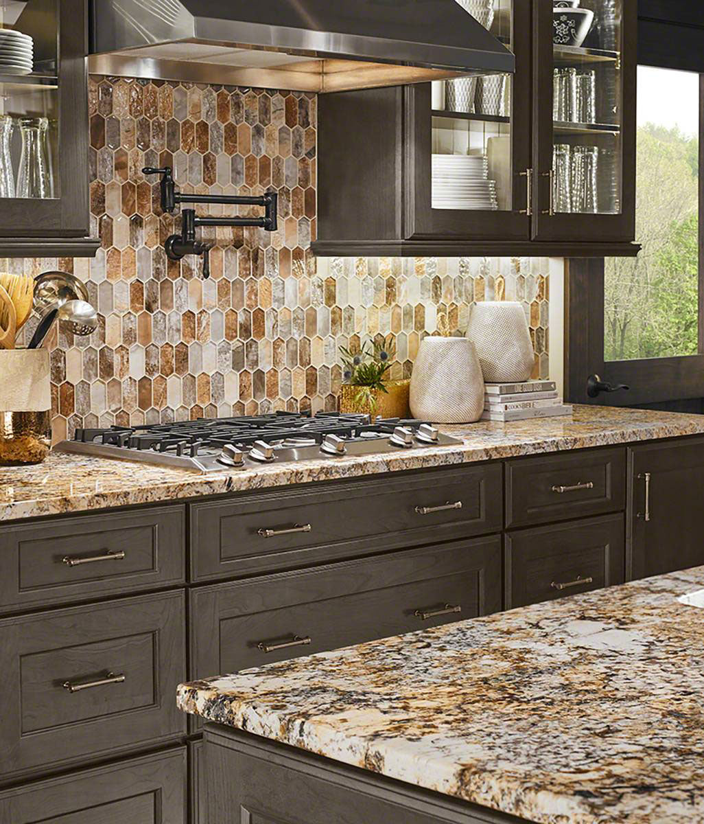MSI Caravelas Gold — surface detail in gold tonality quarried slab for kitchen and counter install