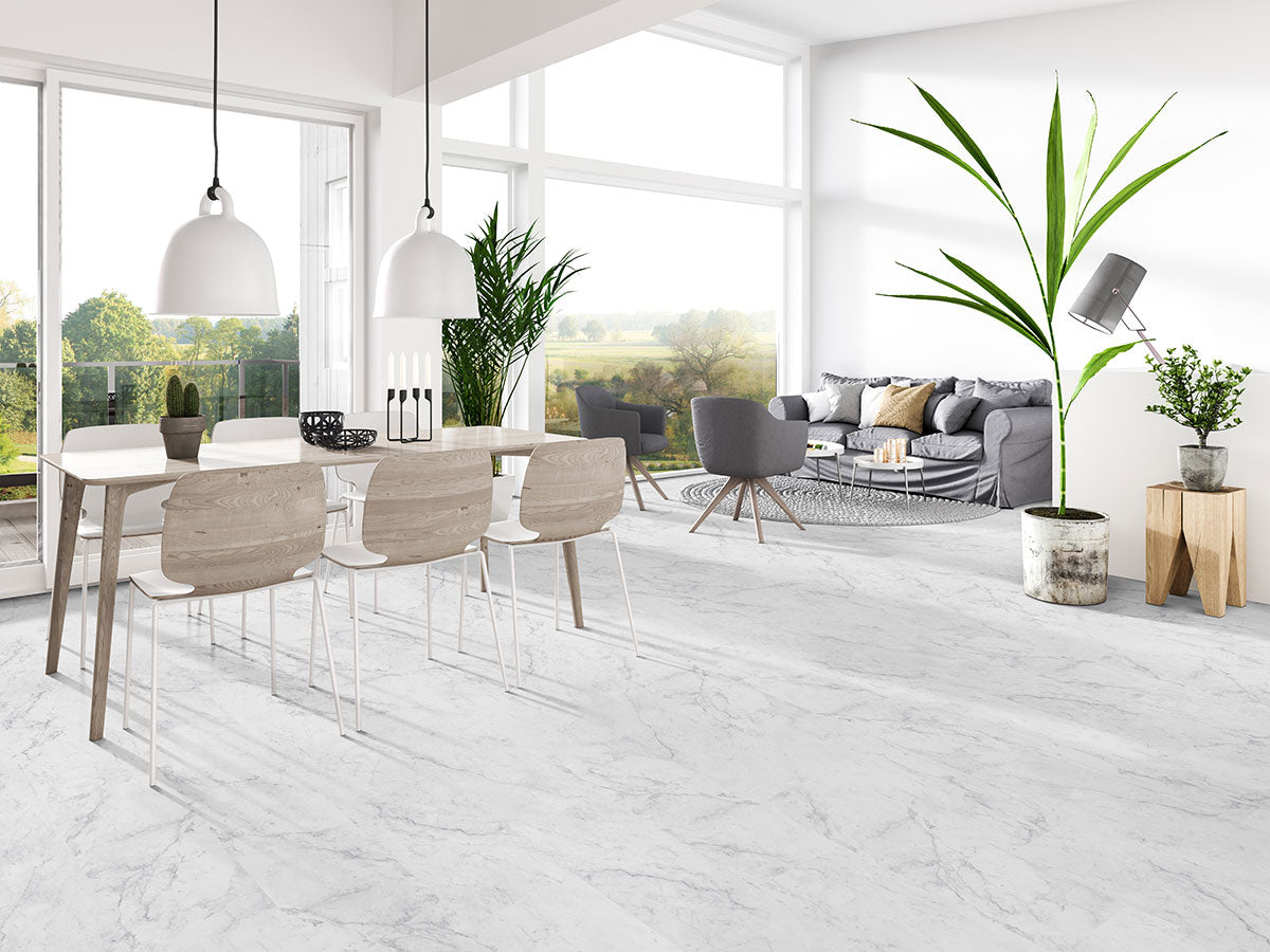 MSI Trecento Carrara Avell Luxury Vinyl Tile Flooring — surface detail in natural tonality
