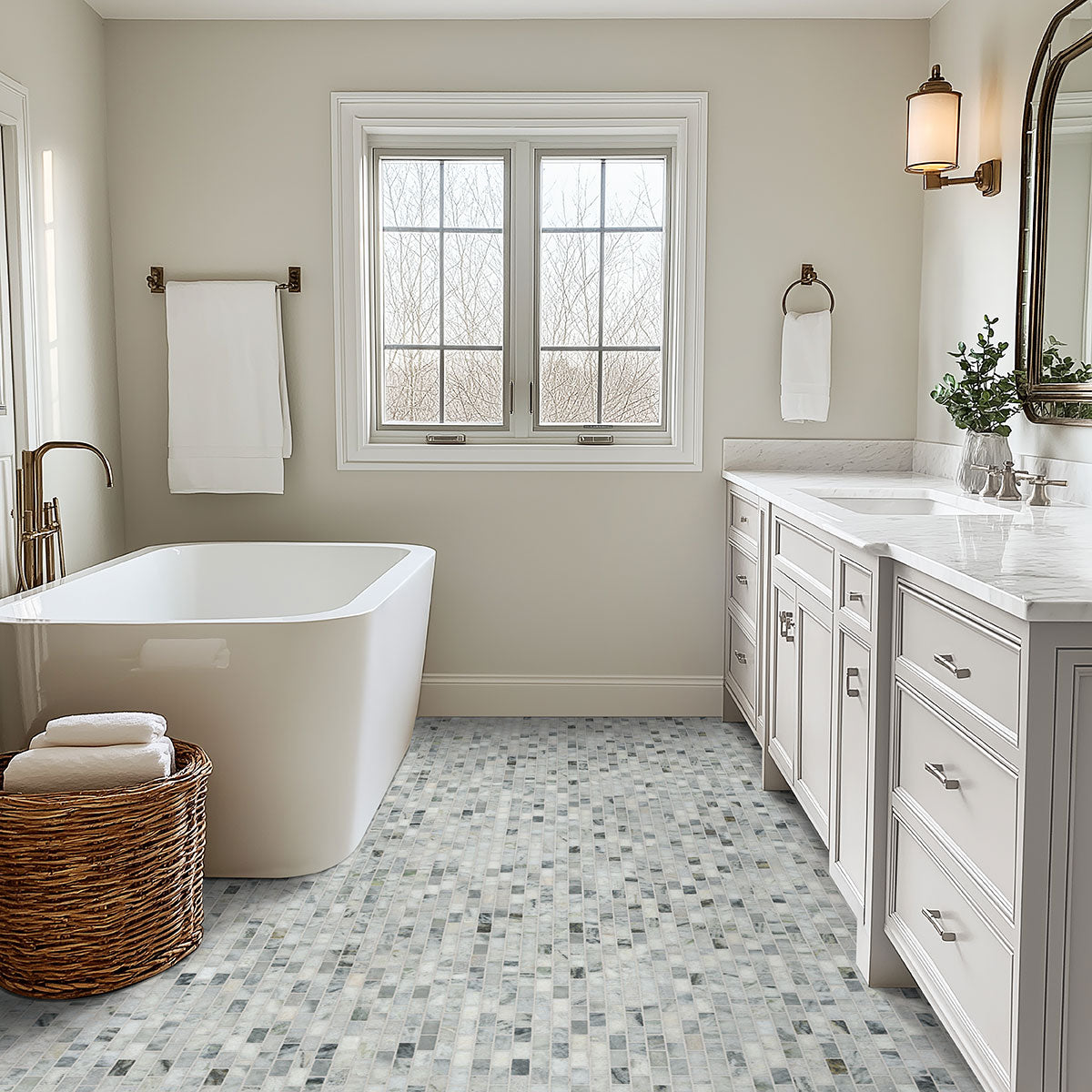 MSI Carrara Classique Brick 1x2 Honed — room scene