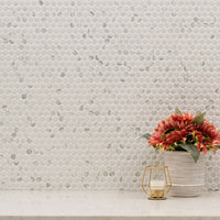 MSI Domino Carrara Matte Penny Round Mosaic — surface detail in natural tonality