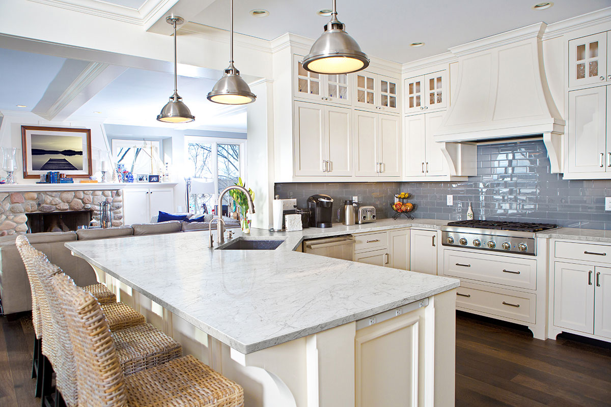 MSI Carrara — surface detail in natural tonality large-format glazed slab for vertical statement