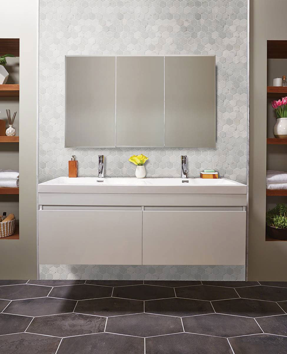 MSI Carrara White Polished 2" Hexagon Mosaic Tile — surface detail in white tonality