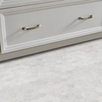 MSI Carrara White Polished 2" Hexagon Mosaic Tile — surface detail in white tonality