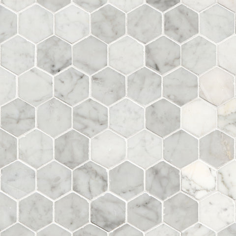 MSI Carrara White Polished 2" Hexagon Mosaic Tile
