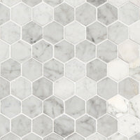 MSI Carrara White Polished 2" Hexagon Mosaic Tile — Natural Stone Mosaic in white tonality