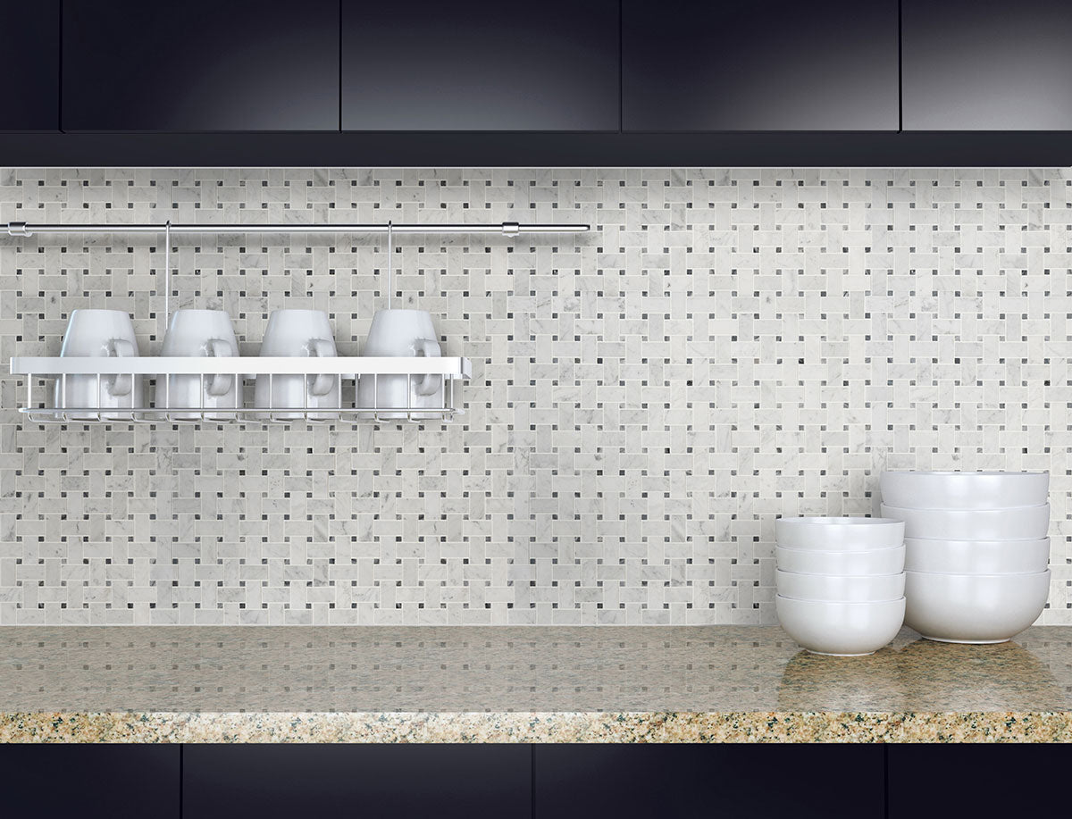 MSI Carrara White Basketweave Tile — surface detail in white tonality