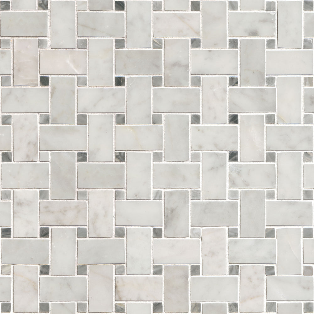 MSI Carrara White Basketweave Tile — Natural Stone Mosaic in white tonality