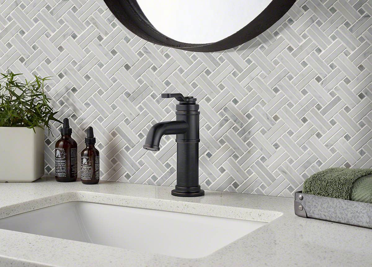 MSI Carrara White Basketweave Tile — surface detail in white tonality