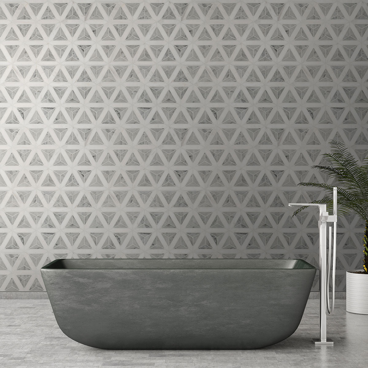 MSI Carrara White Geometric Tile — surface detail in white tonality
