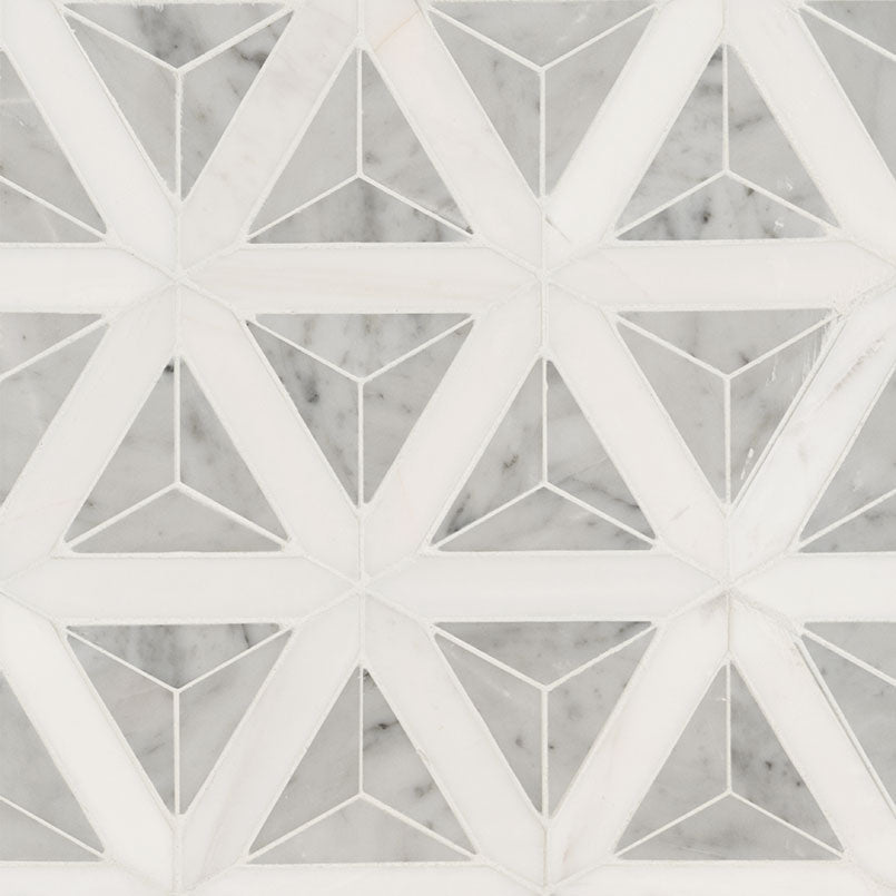 MSI Carrara White Geometric Tile — Natural Stone Mosaic in white tonality