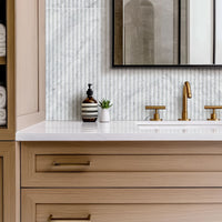 MSI Carrara White Milano Ribbon 12x24 Honed — surface detail in white tonality