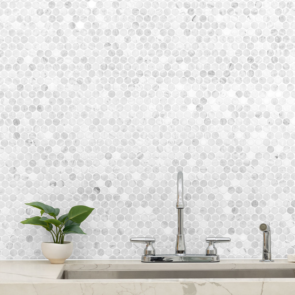 MSI Carrara White Round Pattern Honed — surface detail in white tonality
