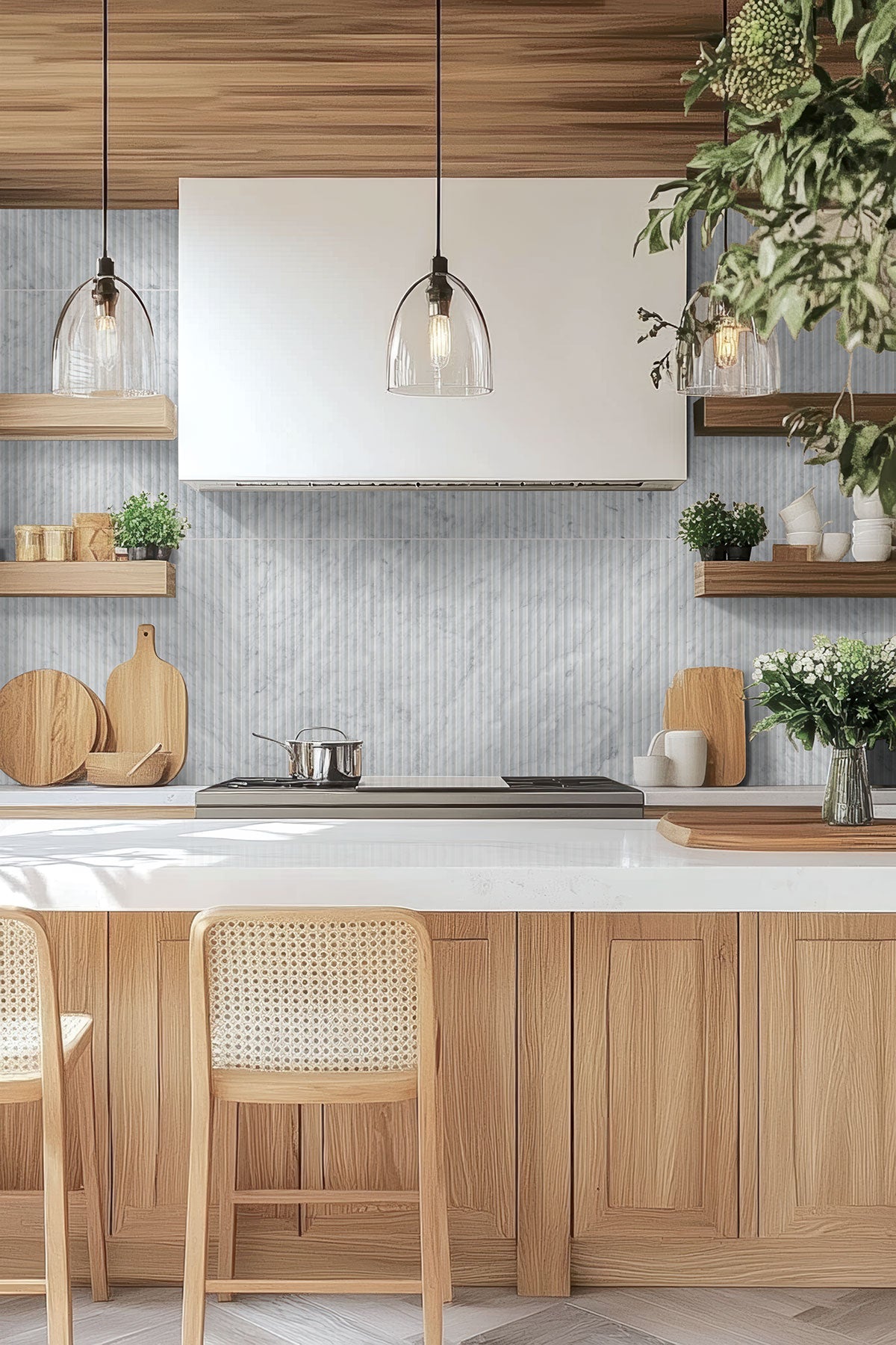 MSI Carrara White Valentino Fluted 12x24 Honed — surface detail in white tonality