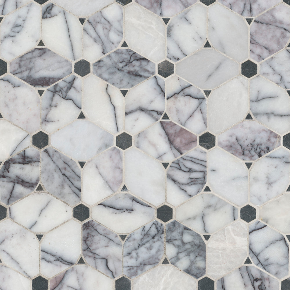 MSI Cecily Lilac Polished Tile — Geometric Pattern Tile mesh-mounted for entry and feature floor