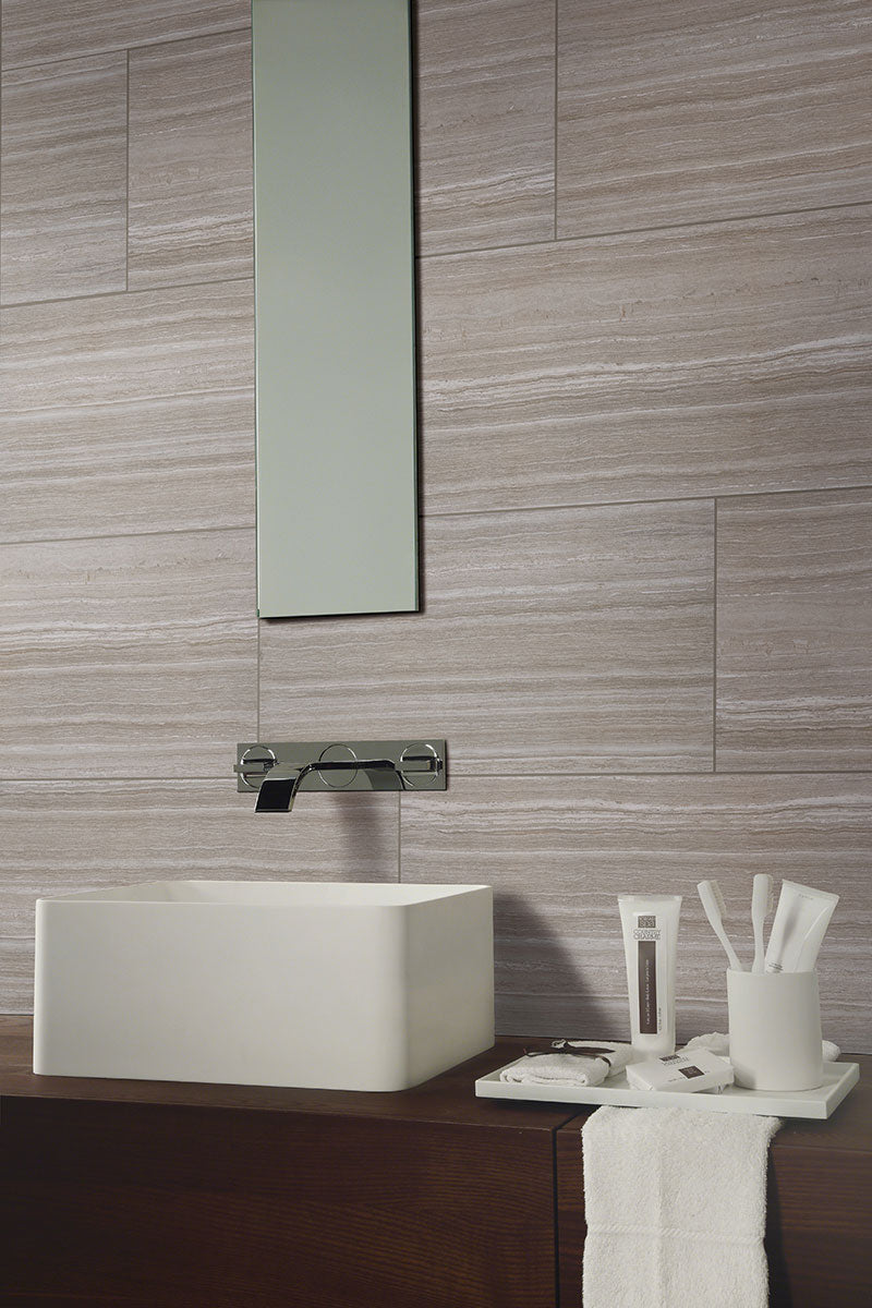 MSI Charisma Silver — surface detail in silver tonality through-bodied porcelain for full-room install