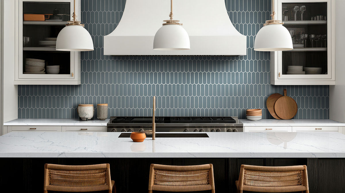 MSI Cielo Azul Scallop Glossy Mosaic Tile — room scene