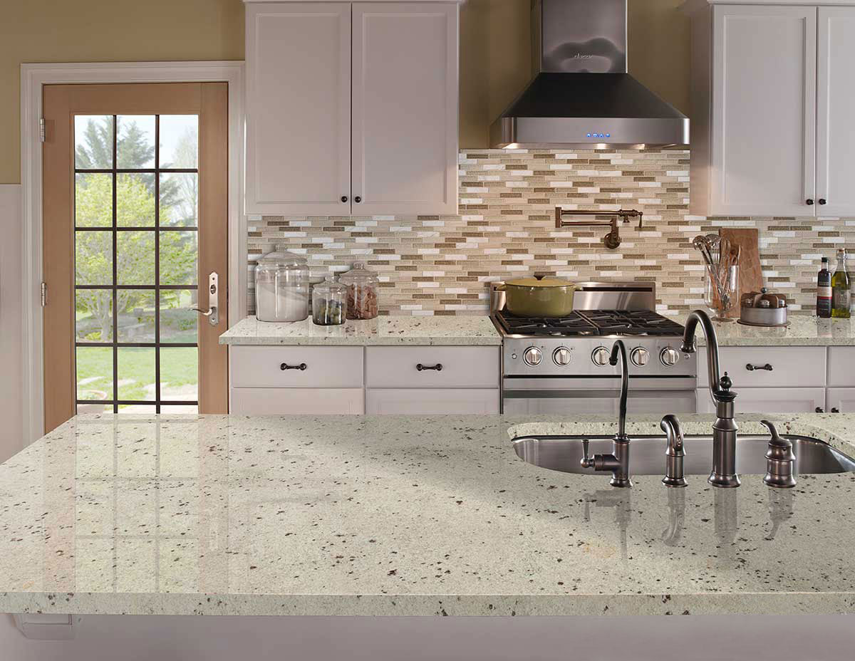 MSI Colonial White — surface detail in white tonality quarried slab for kitchen and counter install