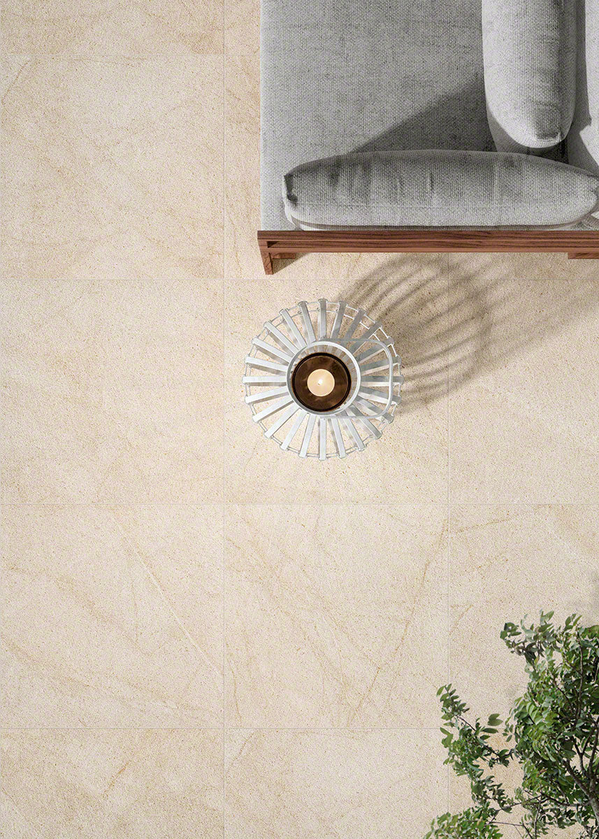 MSI Livingstyle Cream — surface detail in cream tonality through-bodied porcelain for full-room install