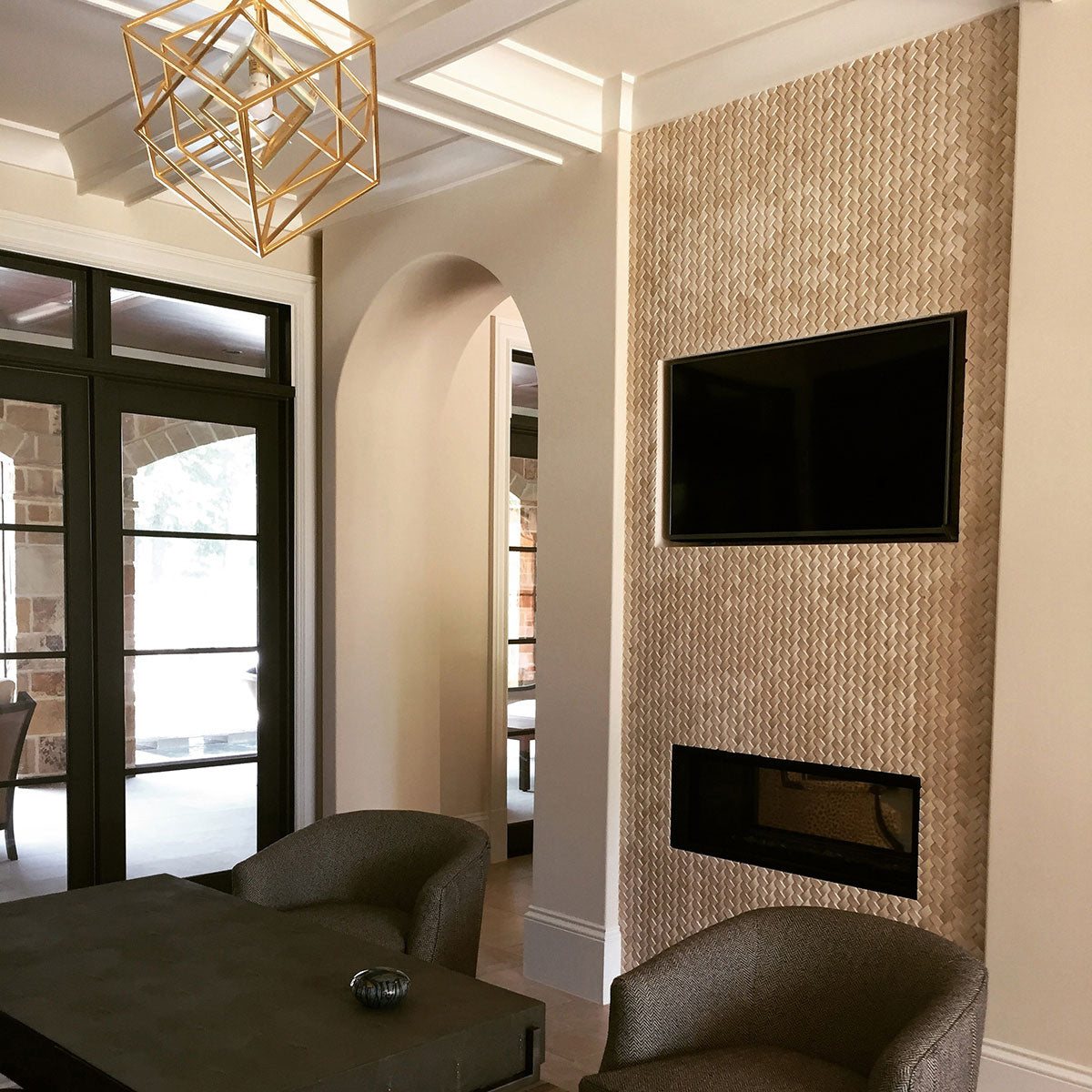 MSI Crema Marfil Arched Herringbone Tile — surface detail in natural tonality