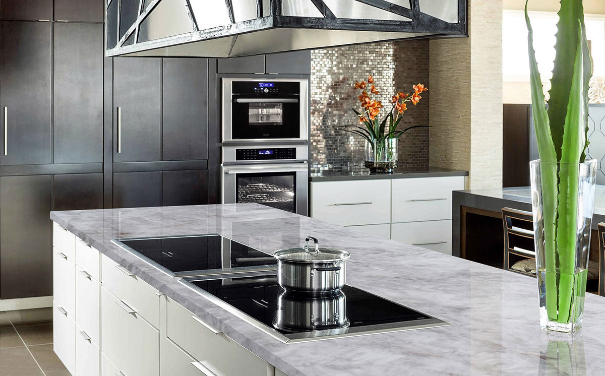 MSI Cristallo — surface detail in natural tonality metamorphic crystalline slab for kitchen install