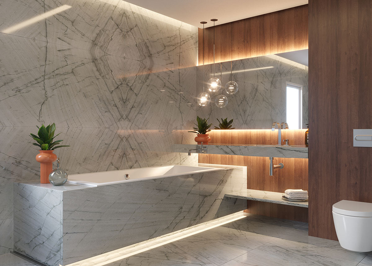 MSI Denali — surface detail in natural tonality metamorphic crystalline slab for kitchen install