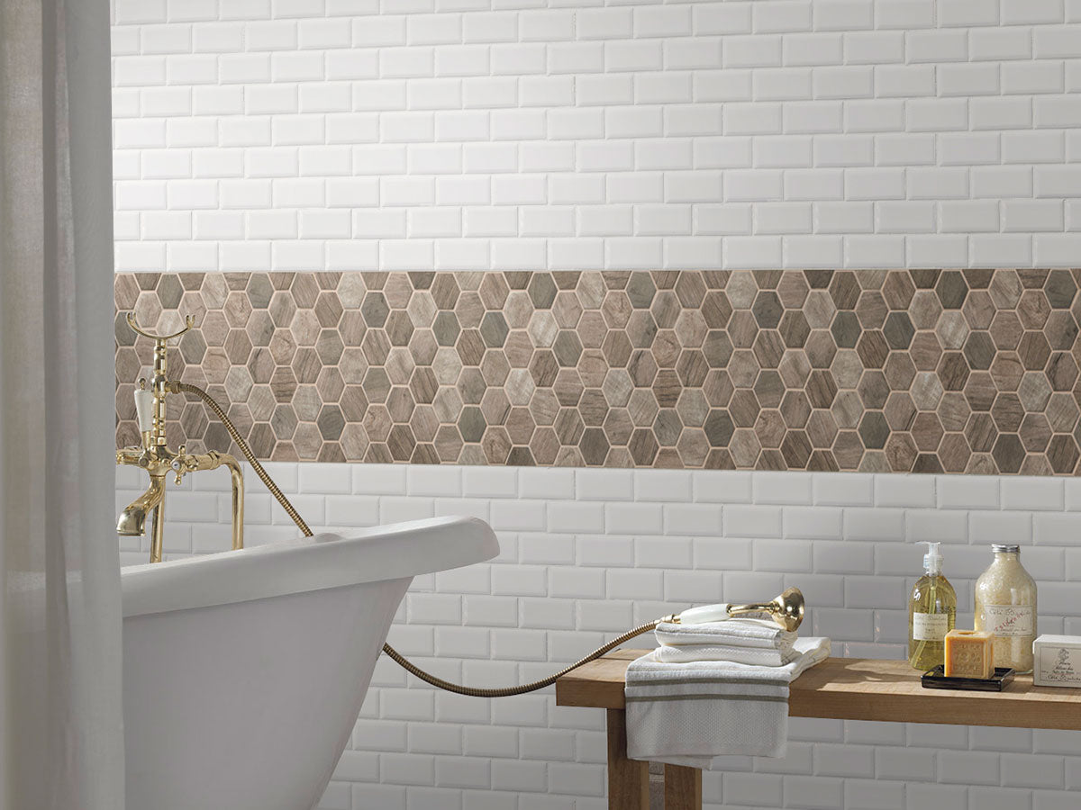 MSI Driftwood Hexagon Mosaic Tile — surface detail in natural tonality