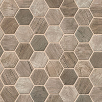 MSI Driftwood Hexagon Mosaic Tile — Glass Mosaic Tile matte mesh-mounted for designer installs