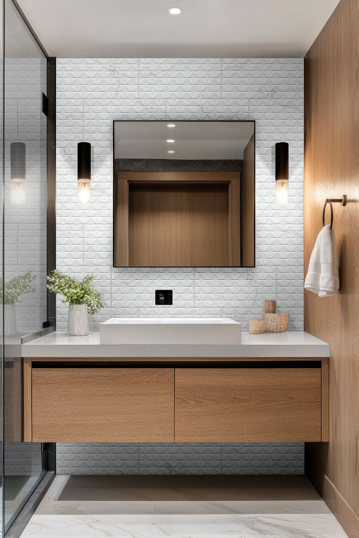 MSI Dymo Calacatta Chex White 12x24 — surface detail in white tonality