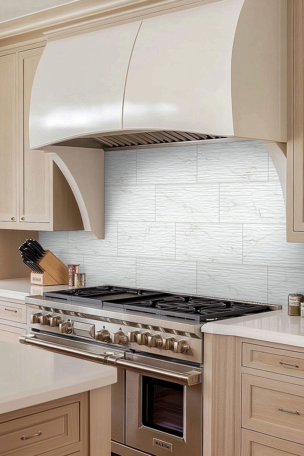MSI Dymo Calacatta Stripe White 12x24 — surface detail in white tonality