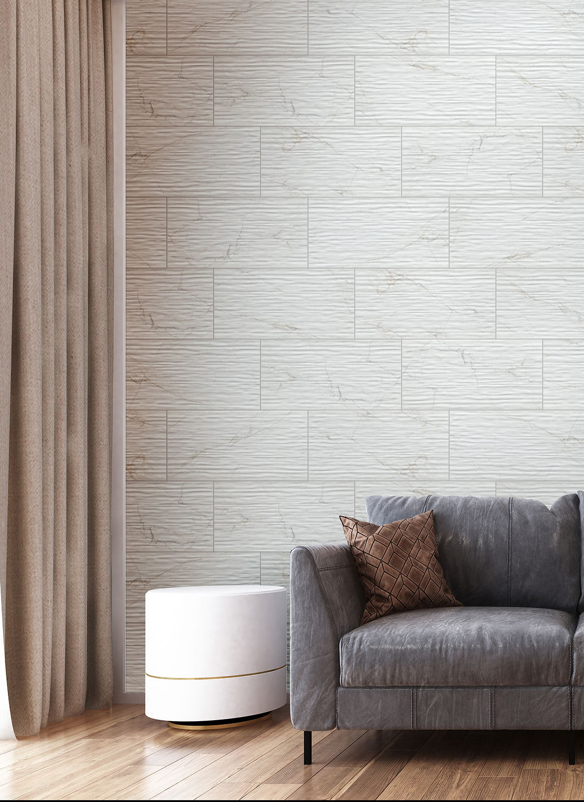 MSI Dymo Calacatta Stripe White 12x24 — surface detail in white tonality