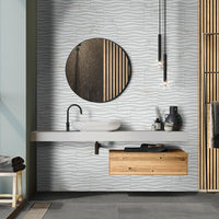 MSI Dymo Calacatta Wavy White 12x24 — surface detail in white tonality