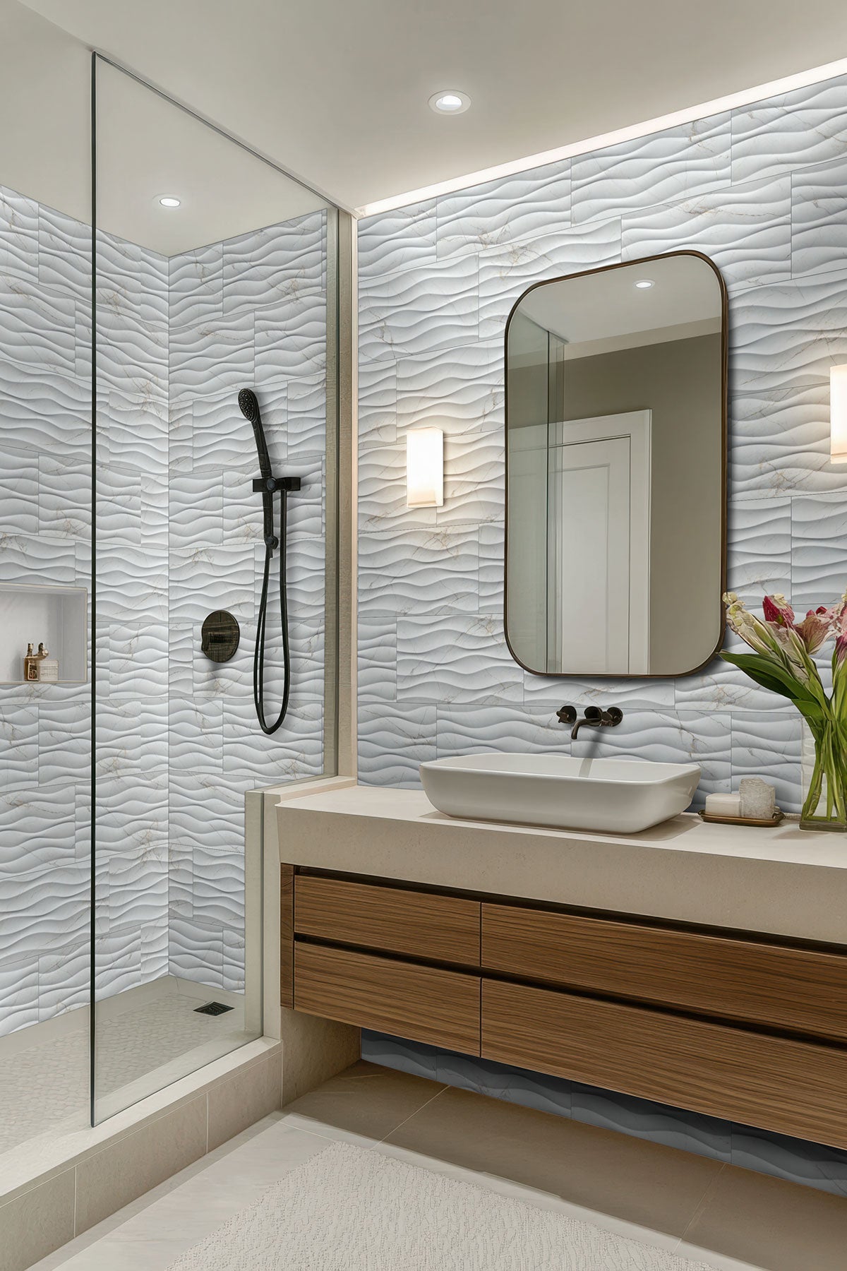 MSI Dymo Calacatta Wavy White 12x24 — surface detail in white tonality