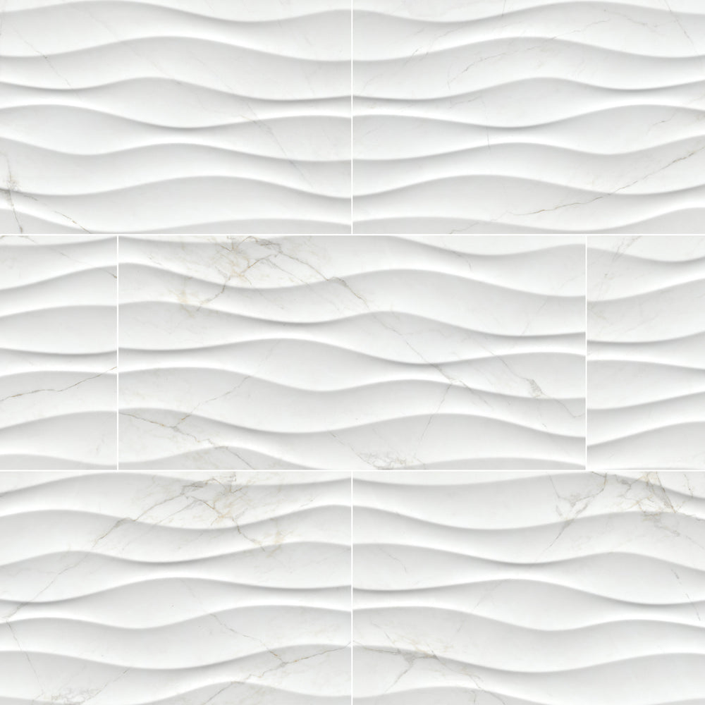 MSI Dymo Calacatta Wavy White 12x24 — Porcelain Wall Tile in white tonality