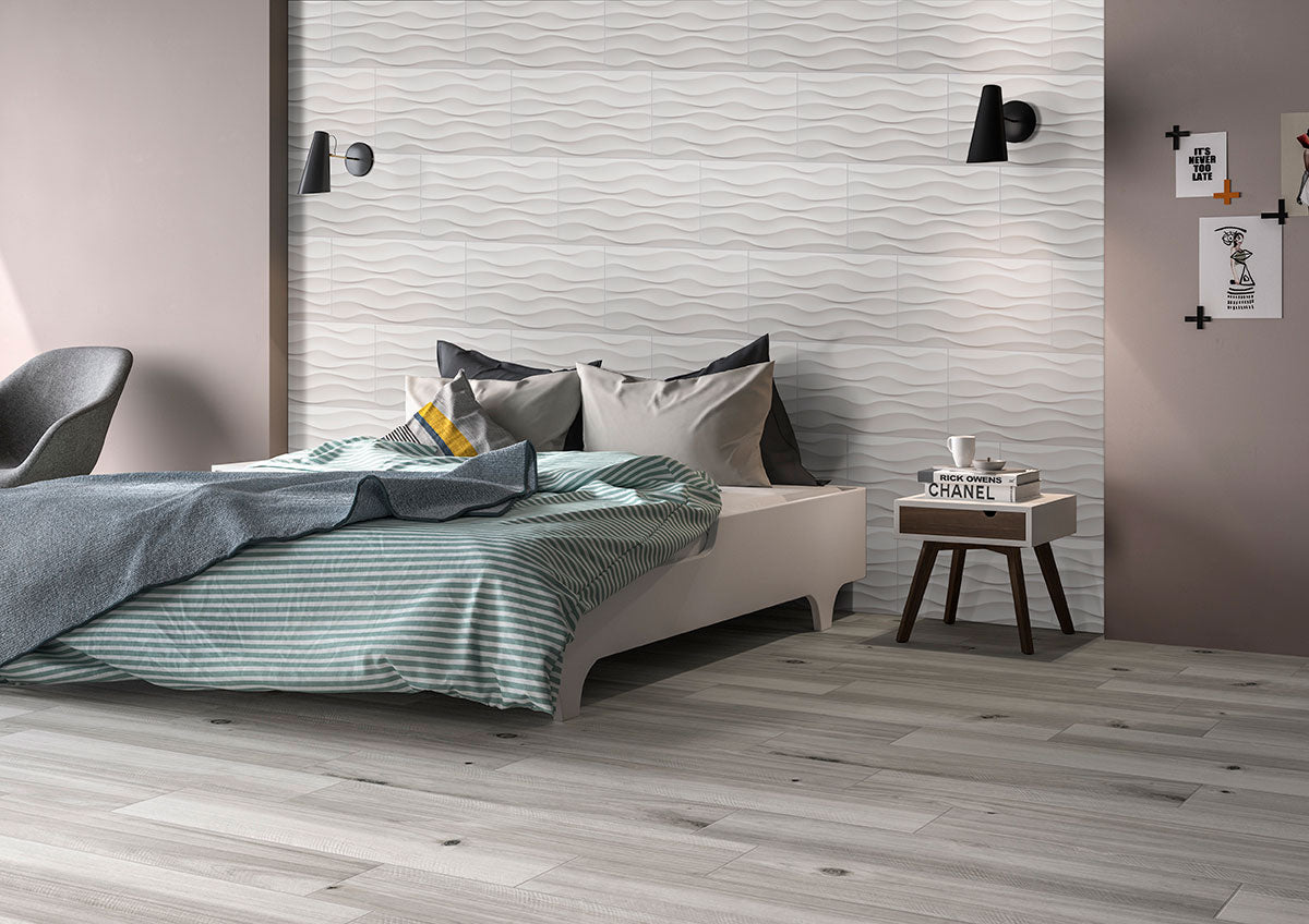 MSI Dymo Wavy White 3D Wall Tile — surface detail in white tonality