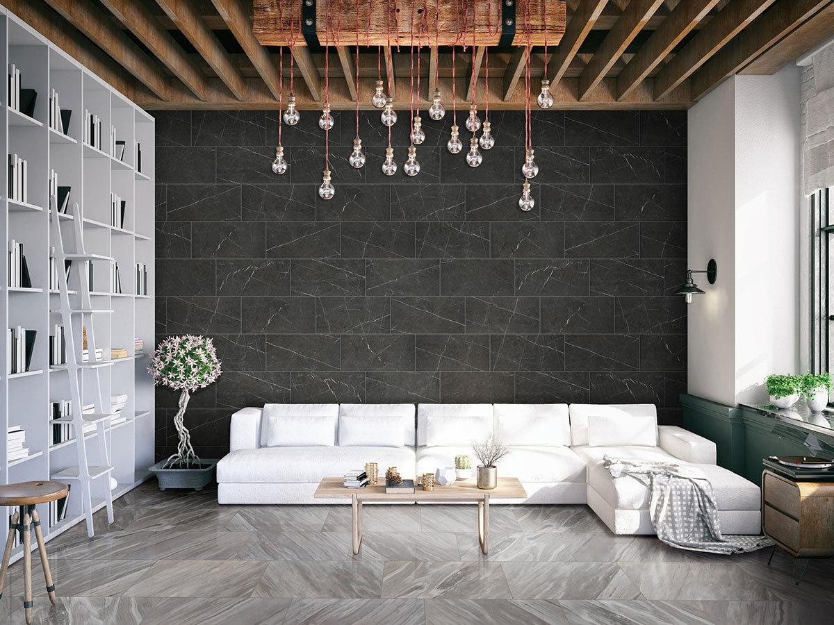 MSI Eden Bardiglio — surface detail in natural tonality through-bodied porcelain for full-room install