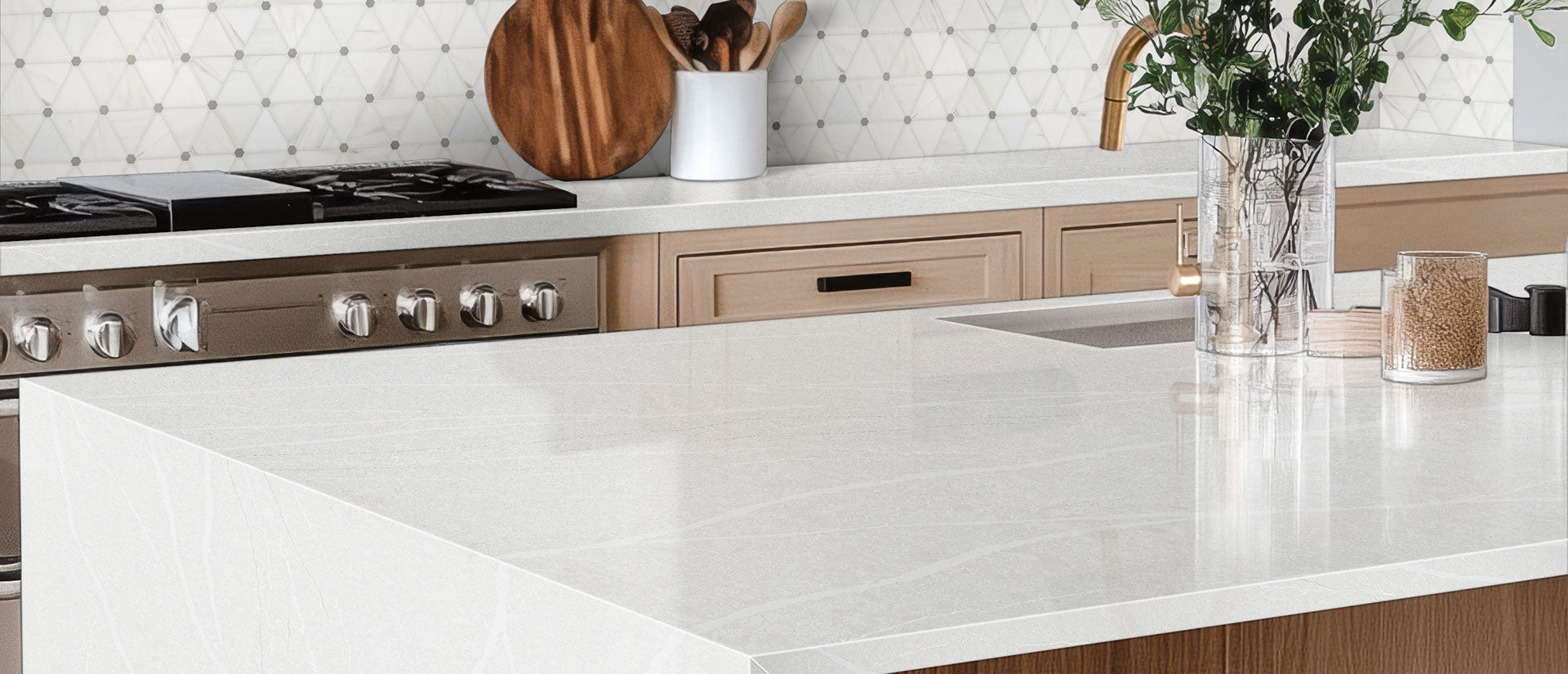 MSI Eroluna — surface detail in natural tonality engineered slab for kitchen and feature install