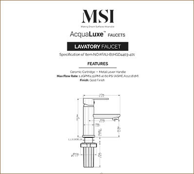 MSI 1 Handle Bathroom Faucet — surface detail in gold tonality