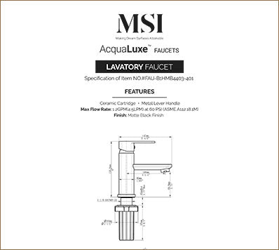 MSI 1 Handle Bathroom Faucet — surface detail in black tonality