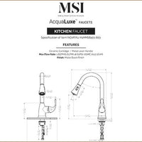 MSI 1-Handle Pull-Down Sprayer Kitchen Faucet with deckplate — surface detail in black tonality