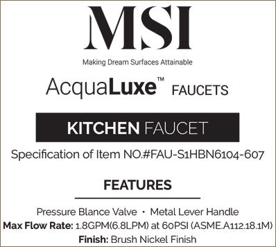 MSI 1 Handle Shower/Tub Faucet With Valve- 607 Brush Nickel Faucets faucets from Citadel Spaces