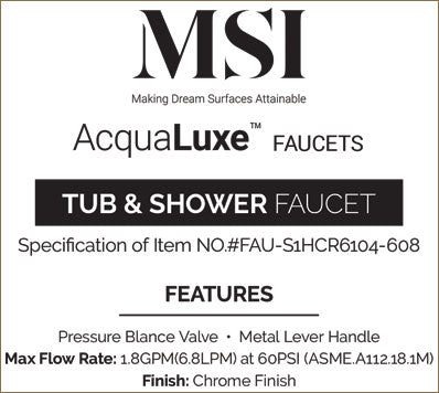 MSI 1 Handle Shower/Tub Faucet With Valve- 608 Chrome Faucets faucets from Citadel Spaces