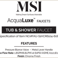 MSI 1 Handle Shower/Tub Faucet With Valve- 608 Chrome Faucets faucets from Citadel Spaces