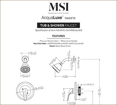 MSI 1-Handle 1-Spray Tub and Shower Faucet with Pressure Balance Valve — surface detail in black tonality